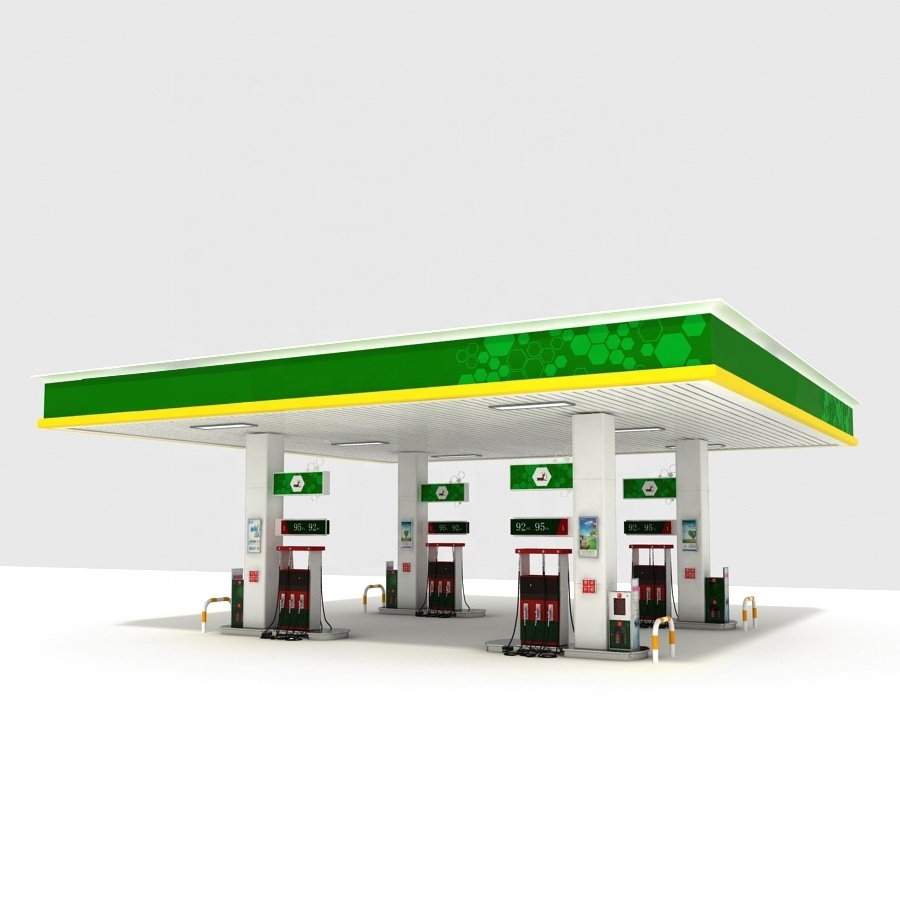 Fuel Canopy Petrol Pump Prefab Led Light Modern Steel Durable Gas Station Commercial Service Filling Gasoline ISO9001 CN;GUA