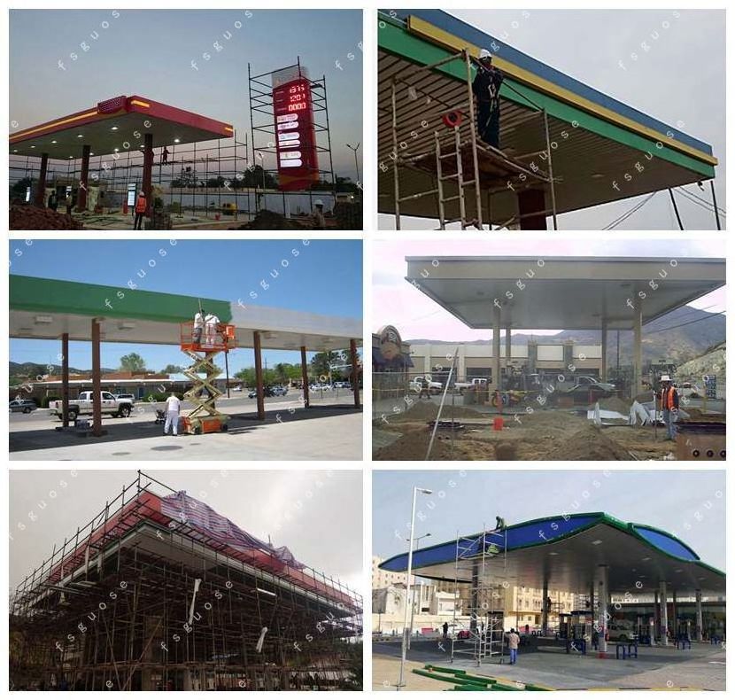 Fuel Canopy Petrol Pump Prefab Led Light Modern Steel Durable Gas Station Commercial Service Filling Gasoline ISO9001 CN;GUA