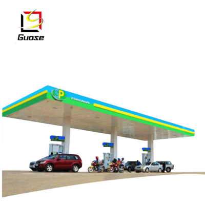 Fuel Canopy Petrol Pump Prefab Led Light Modern Steel Durable Gas Station Commercial Service Filling Gasoline ISO9001 CN;GUA