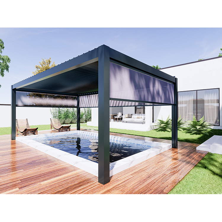 waterproof louvred roof bioclimatic pergola aluminum pergola gazebo with drainage system windproof outdoor blinds