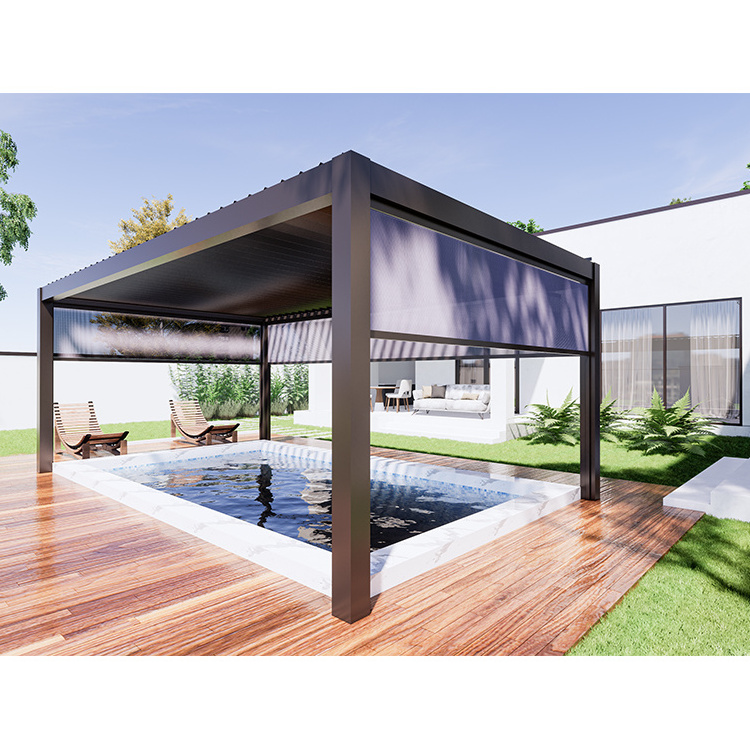 waterproof louvred roof bioclimatic pergola aluminum pergola gazebo with drainage system windproof outdoor blinds