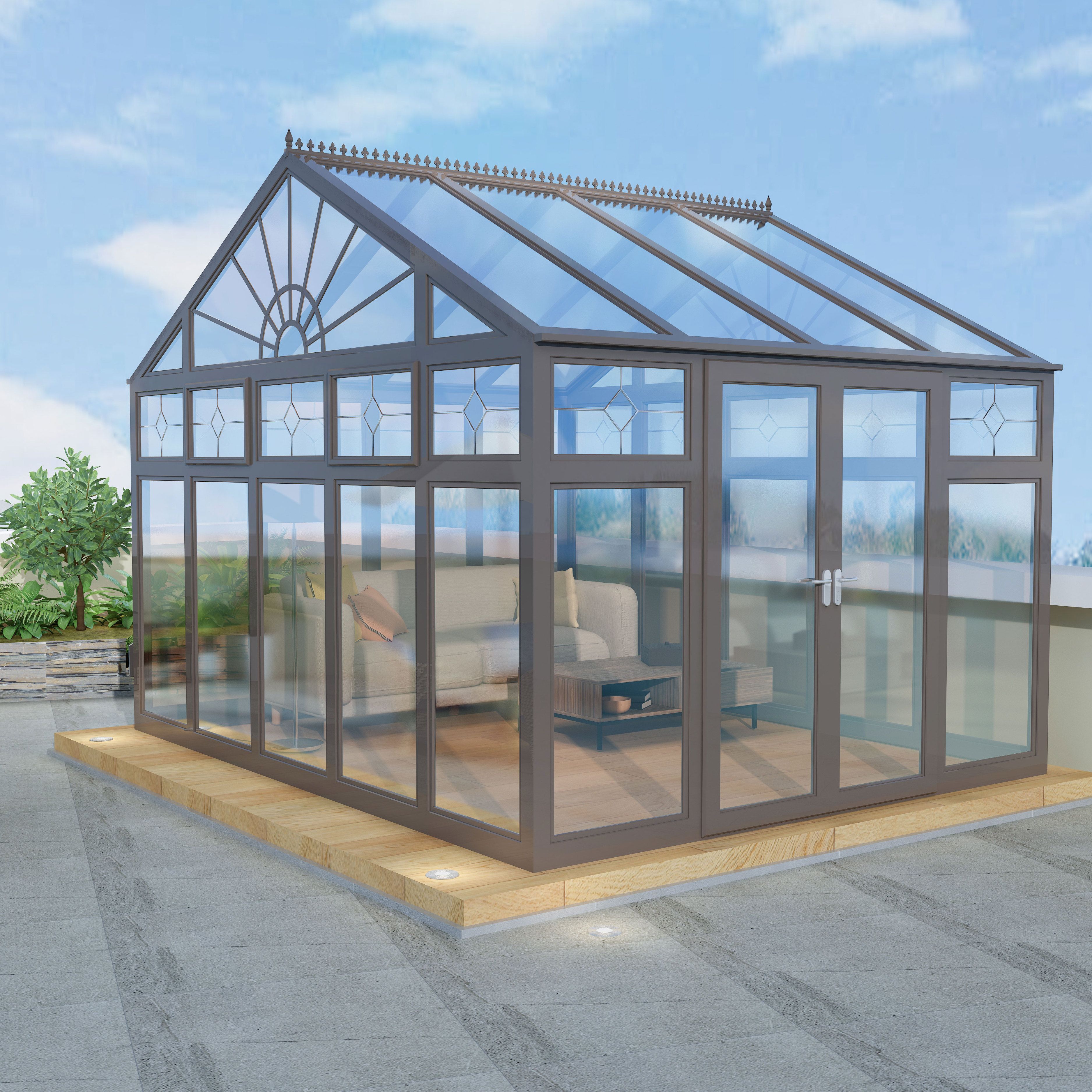 European Style Glass Modular Sunroom Modern Outside House Garden Patio Almuninm Alloy Glass Sun Room