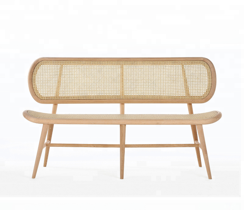 Modern Design Furniture Solid Wooden Natural Rattan Sheef Woven Chair Bench