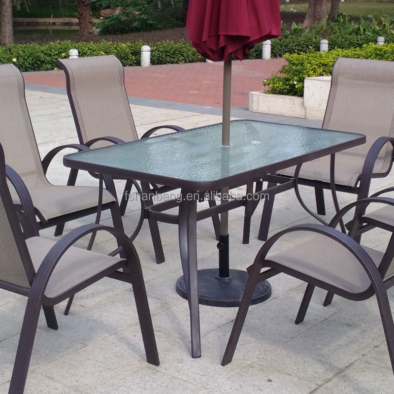 2016 wholesale garden Patio modern aluminum frame dining table and sling chair set