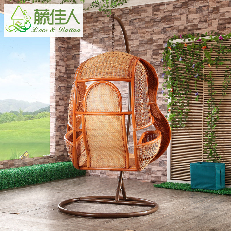 High Quality Classical Real Rattan Bamboo Cane Hanging Egg Chair Rock Chair with Stand