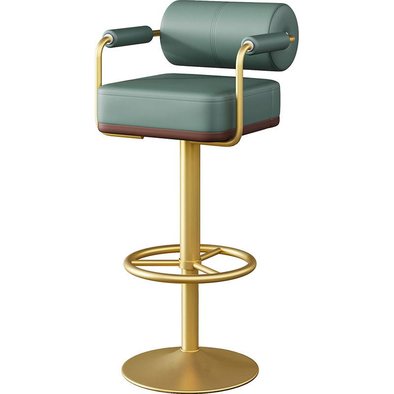 Kockdown Luxury Banquet Club Modern Casual Swivel Height Adjustable Gold Colour Steel Counter Bar Leather Stool Chair