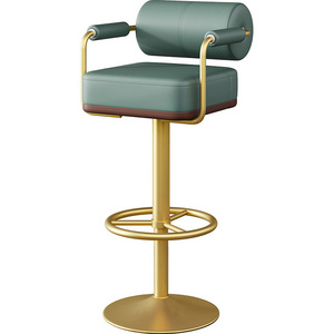 Kockdown Luxury Banquet Club Modern Casual Swivel Height Adjustable Gold Colour Steel Counter Bar Leather Stool Chair