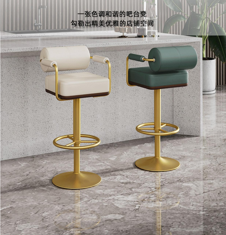 Kockdown Luxury Banquet Club Modern Casual Swivel Height Adjustable Gold Colour Steel Counter Bar Leather Stool Chair