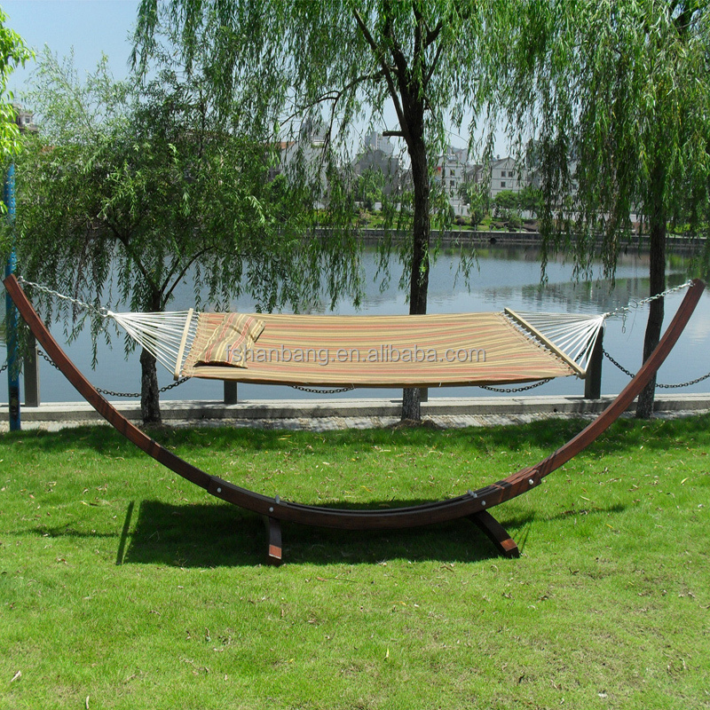 Outdoor Garden Patio Swing Furniture Free Standing wood Curved Arc hammock chair stand Double 2 person bed Backyard Setting