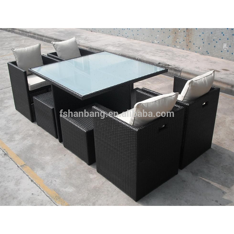 Space-saving Garden Rattan cube set table outdoor dining set