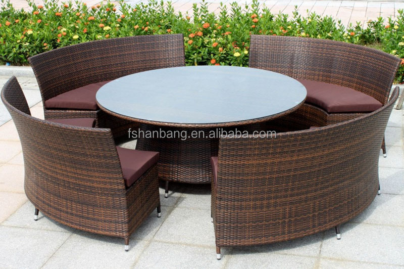 Hot Sale Outdoor Synthetic Resin Round 4,5,6,8,10,12 Seat Table Chairs Sofa Set Poly Rattan Garden Furniture