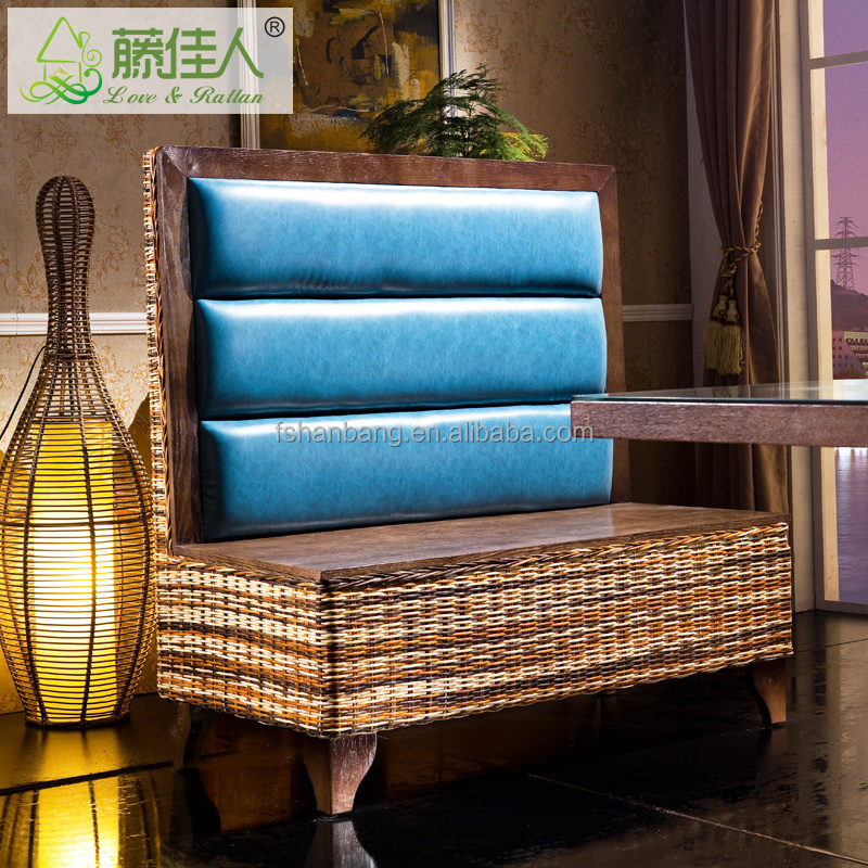 High Quality Double Designer Side Leather Upholstery Rattan Restaurant Booth Seating Sofa