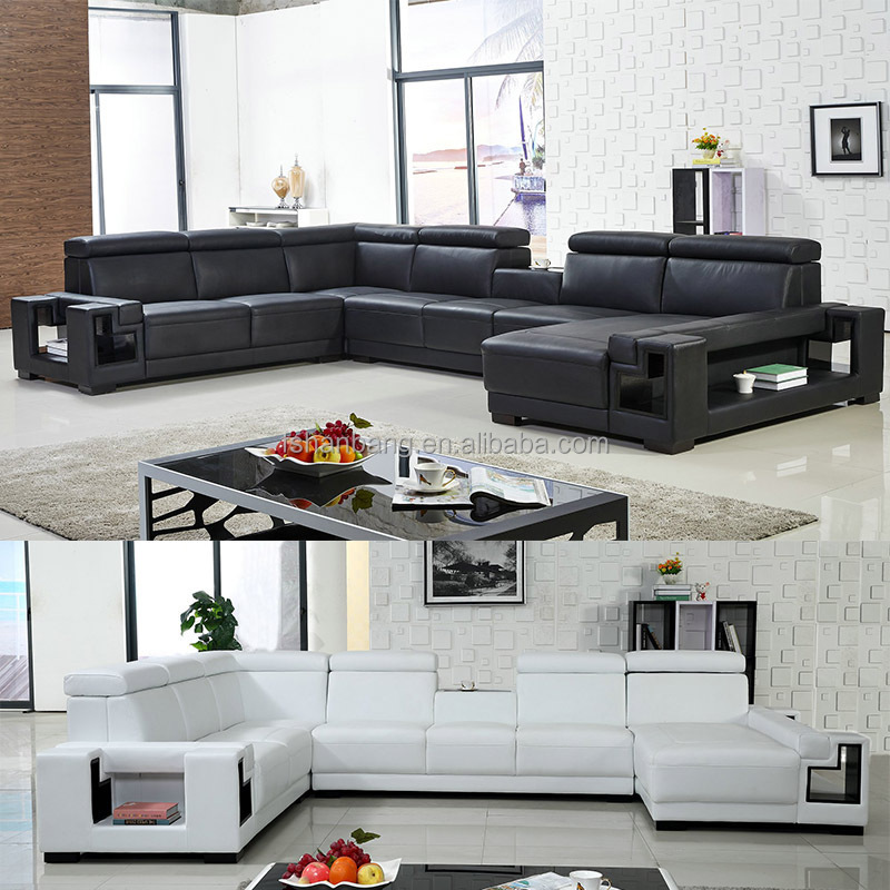 Living Room Furniture Guangzhou Black and White Leather Sectional Sofa Set