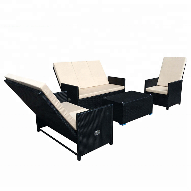 Outdoor Furniture 4pcs Rattan Wicker Patio Adjustable Backrest Sofa Chair Set