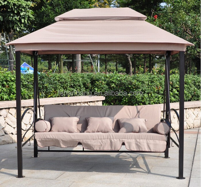 Luxury Two Function Three Seat Outdoor Gazebo Swing Chair Bed with mosquito net