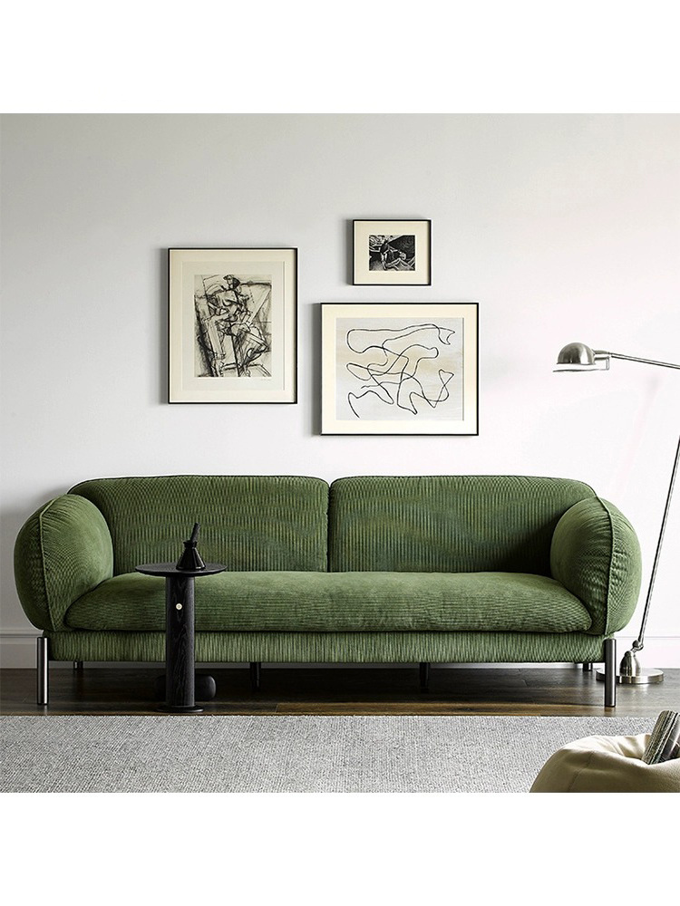 Nordic retro style corduroy cloth Duoer sofa simple living room modern small apartment dark green