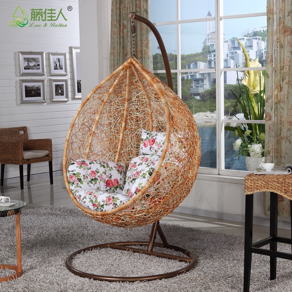 Round Teardrop Indoor Bamboo Wicker Rattan Swing Chair