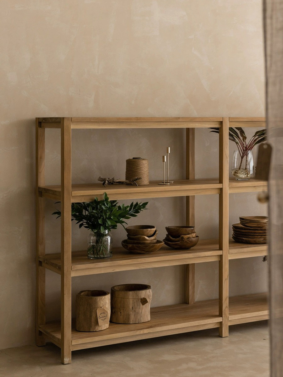 Scandinavian home all solid wood minimalist bookshelf shelves Japanese wabi-sabi wind floor one display shelves