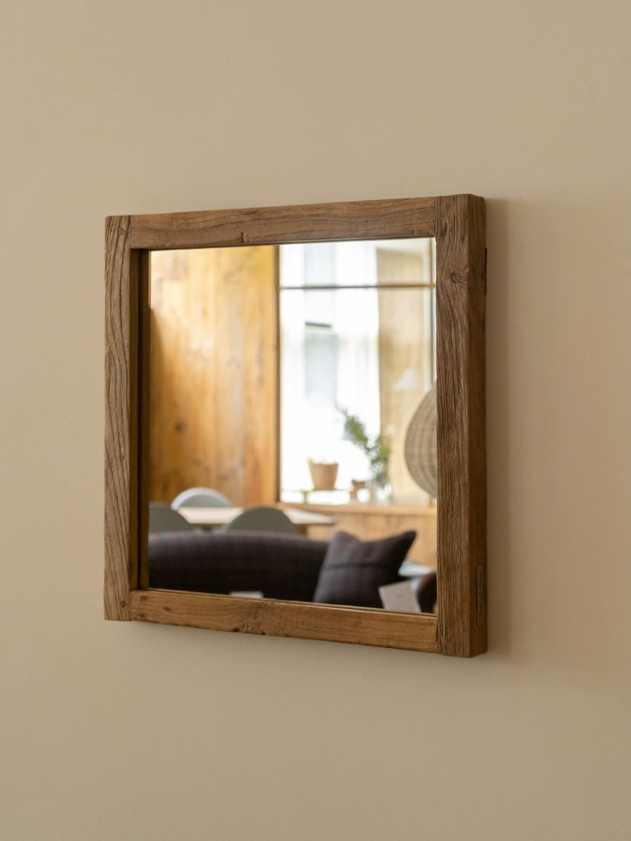 Household solid wood wall hanging makeup Japanese wabi-Sabi wind square porch home dressing mirror