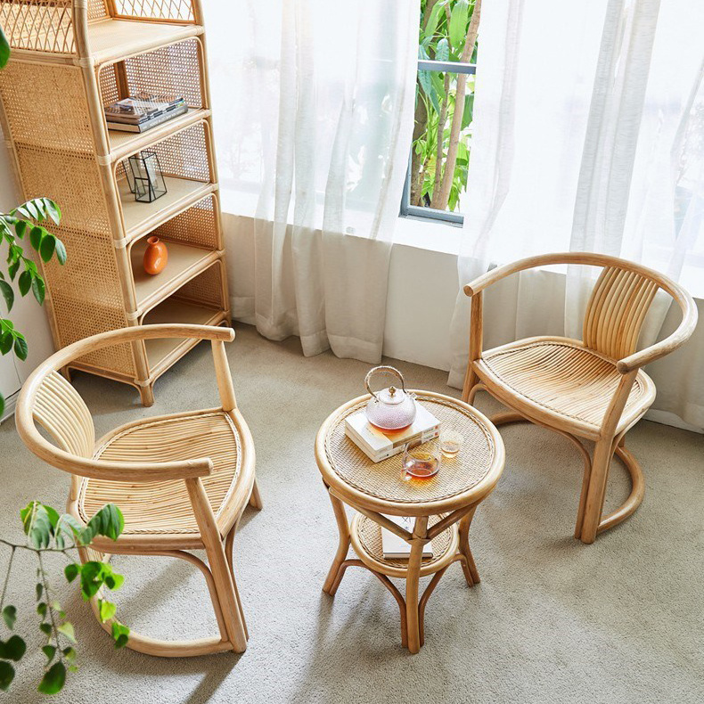 High Quality Nordic Boho Style Restaurant Hotel Cafe Furniture Living room Patio Bamboo Cane Natural Rattan chairs