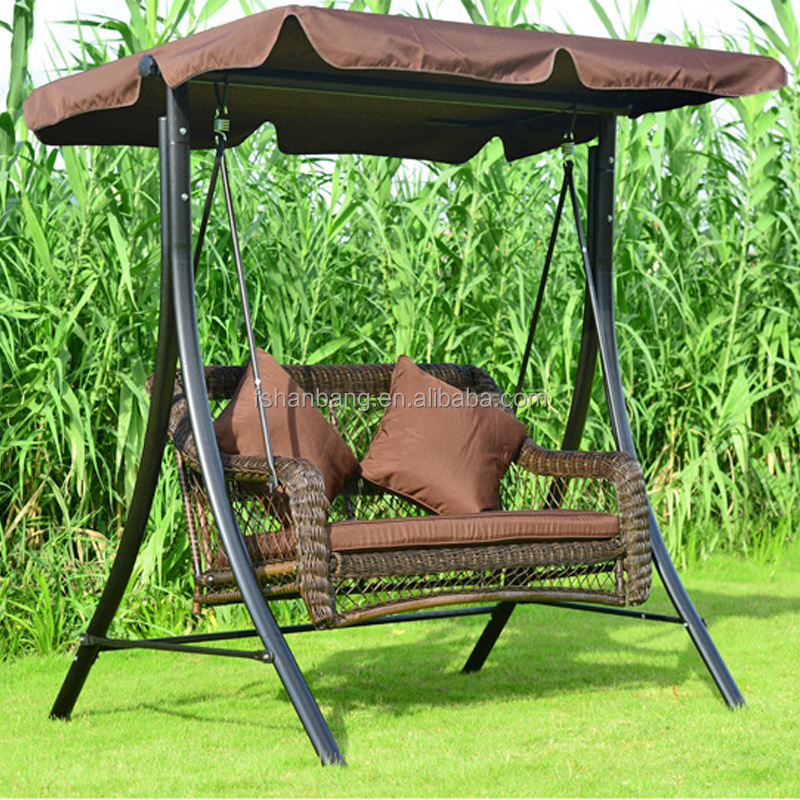 Outdoor Patio Balcony Backyard Plastic Synthetic Rattan Resin Wicker Two Seat Double Garden Swing Bench with Canopy