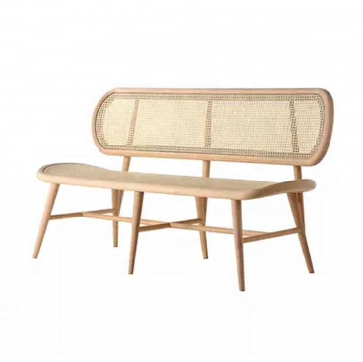 Modern Design Furniture Solid Wooden Natural Rattan Sheef Woven Chair Bench