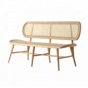 Modern Design Furniture Solid Wooden Natural Rattan Sheef Woven Chair Bench