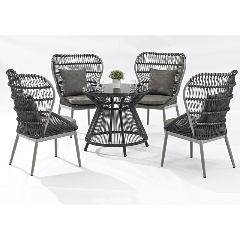 Modern Design Rope Outdoor Furniture Marble or Glass Top Webbing Cords Dining Table And Chairs Set