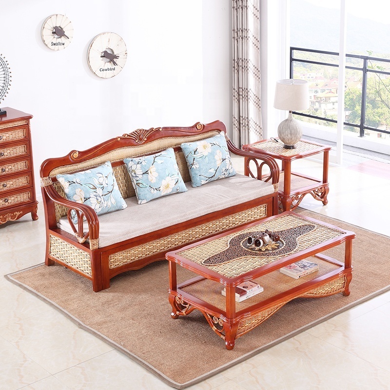 Unique Hand Carved Living Room Furniture I Shape Sofa Cum Bed  Set