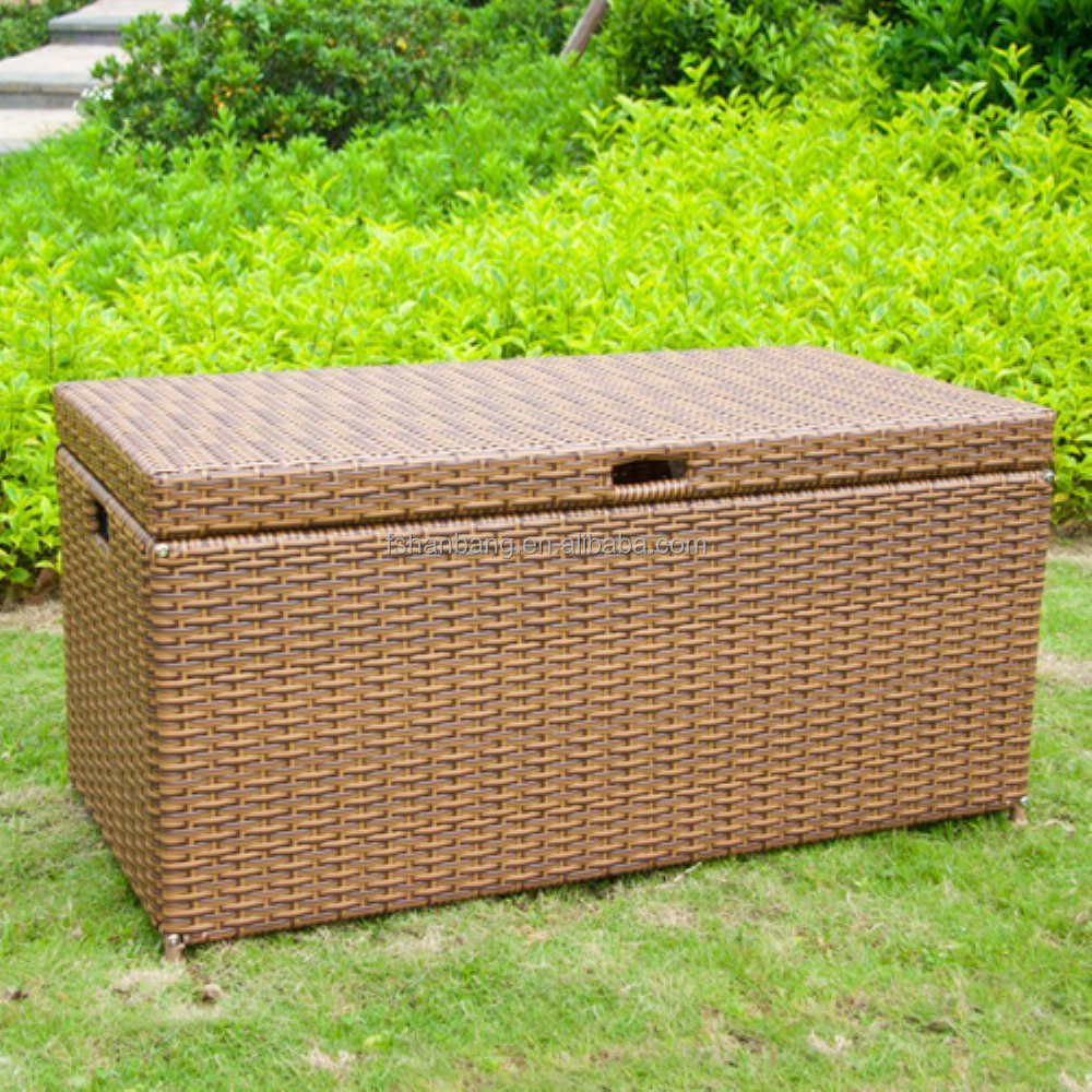 Wicker Patio Deck Pool Storage Box Chest Trunk Cushion Pillow Toy Bin Poolside Storing