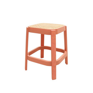 Wooden Cane Low Stool with Ashwood Frame and Weaved Rattan Seat