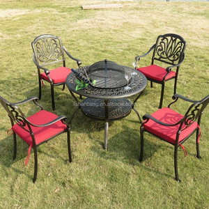 Round Bronze Outdoor Patio Garden Furniture Cast Aluminum Metal Fire Pit Table Set with Cover