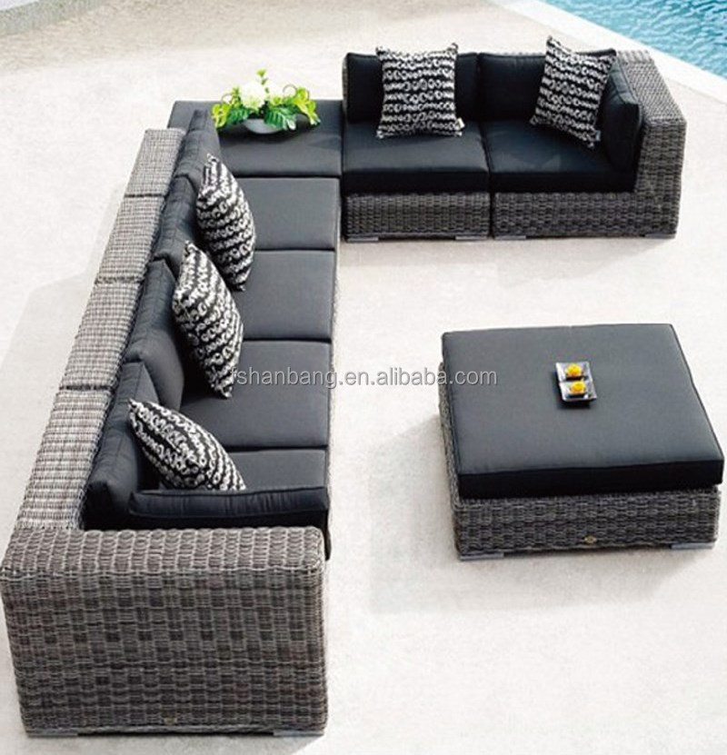 8 seat gray black Modern Outdoor Backyard Wicker Rattan Patio Furniture Sofa Sectional Couch Set