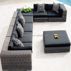 8 seat gray black Modern Outdoor Backyard Wicker Rattan Patio Furniture Sofa Sectional Couch Set