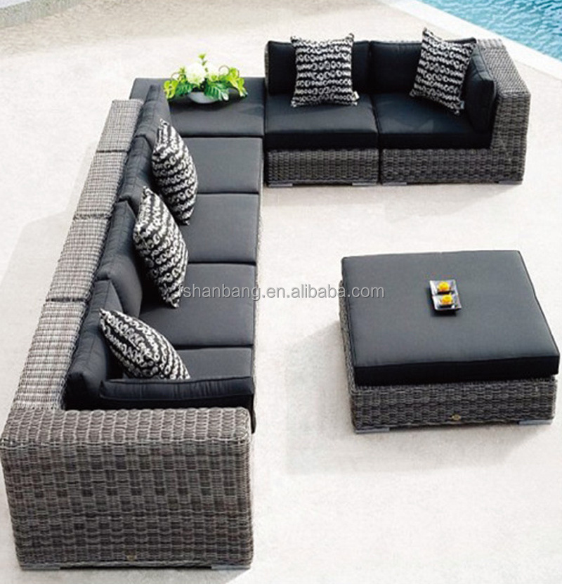 Rattan Outdoor Furniture Patio Wicker Black Sectional Modular Sofa Couch Lounge Set