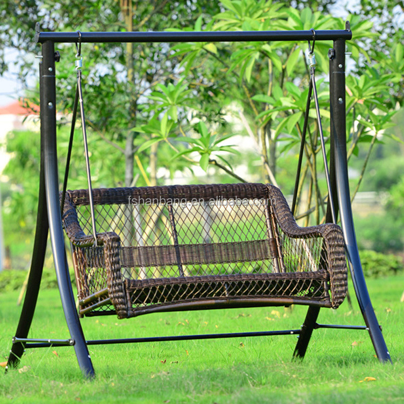 Outdoor Patio Balcony Backyard Plastic Synthetic Rattan Resin Wicker Two Seat Double Garden Swing Chair with Canopy