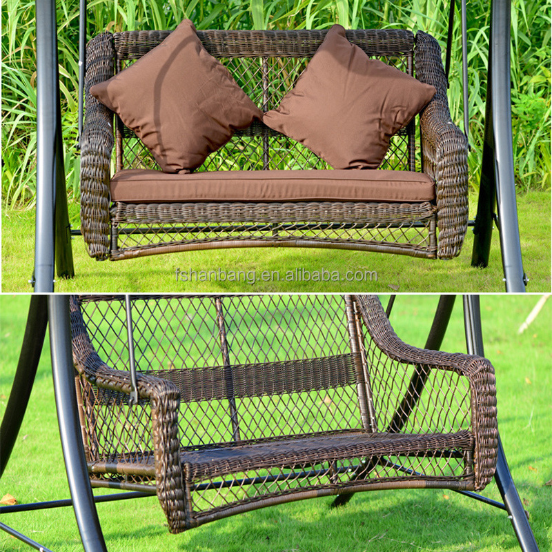 Outdoor Patio Balcony Backyard Plastic Synthetic Rattan Resin Wicker Two Seat Double Garden Swing Chair with Canopy