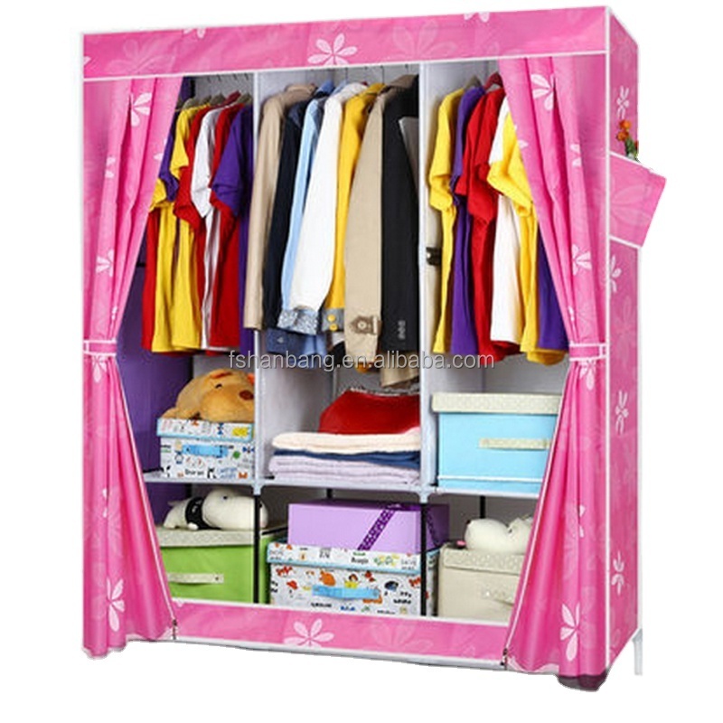 Home Bedroom Furniture Large DIY Portable Assemble Fabric Steel Closet Folding Clothes Wardrobe