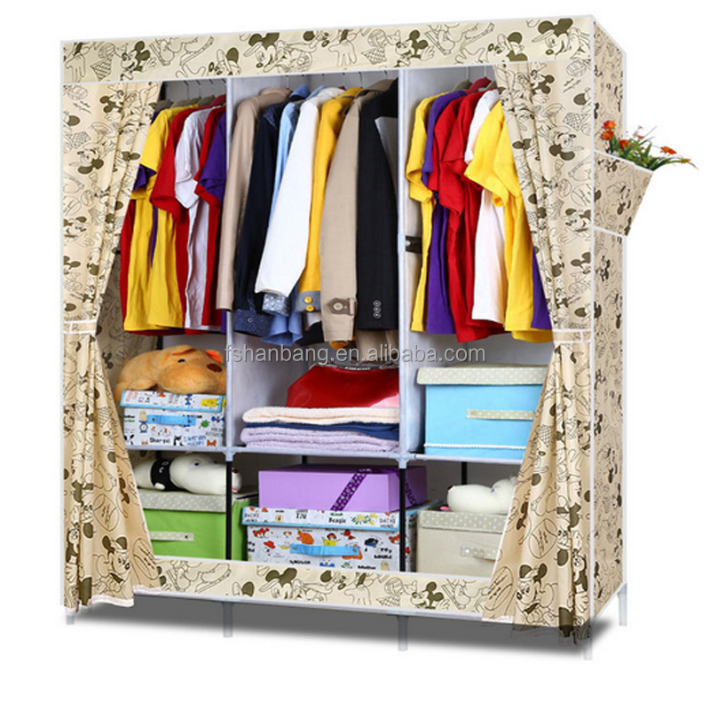 Home Bedroom Furniture Large DIY Portable Assemble Fabric Steel Closet Folding Clothes Wardrobe