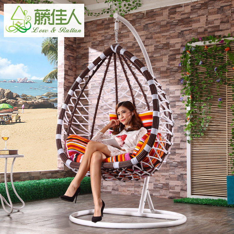 Plastic Rattan Wicker Swing Chair with Footrest