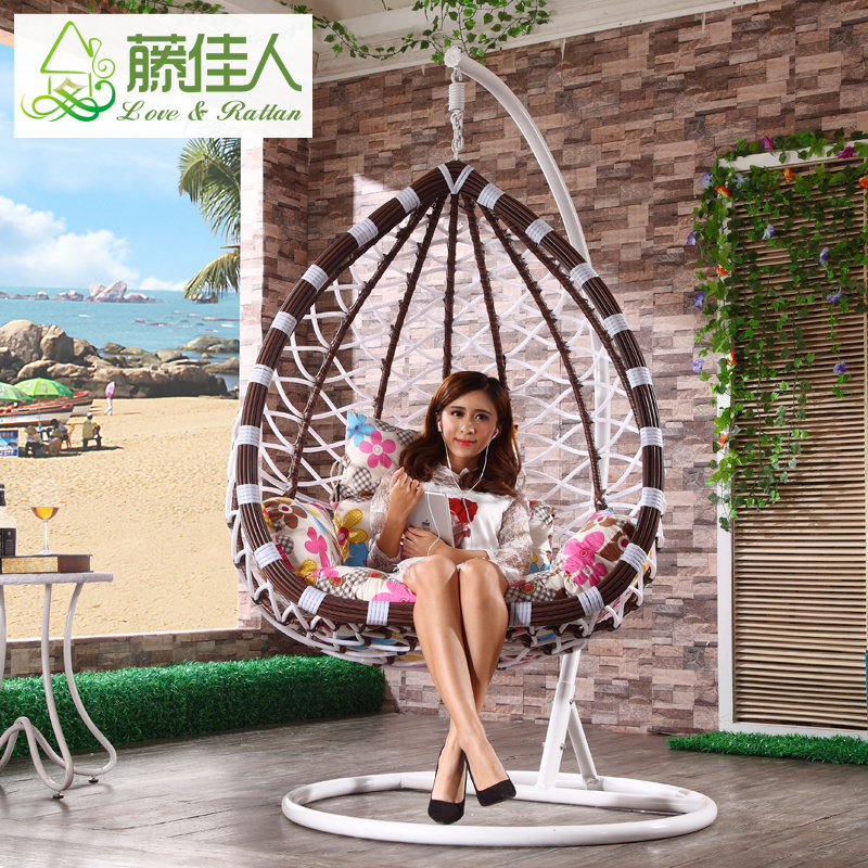 Plastic Rattan Wicker Swing Chair with Footrest