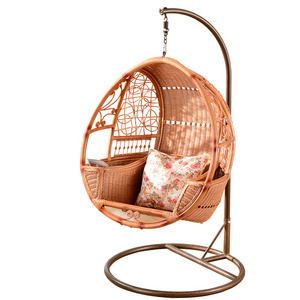 Rattan Bamboo Cane Hanging Oval Egg Chair with Footrest