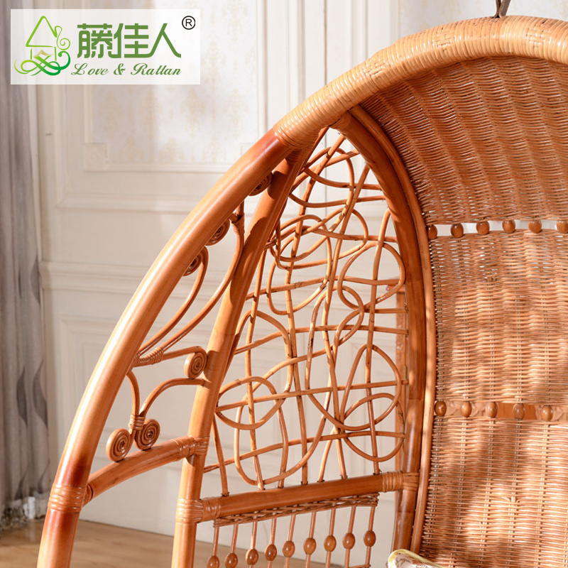 Rattan Bamboo Cane Hanging Oval Egg Chair with Footrest