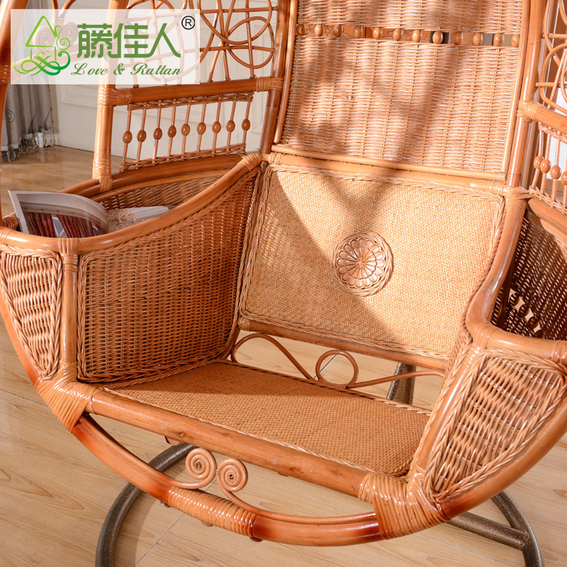 Rattan Bamboo Cane Hanging Oval Egg Chair with Footrest