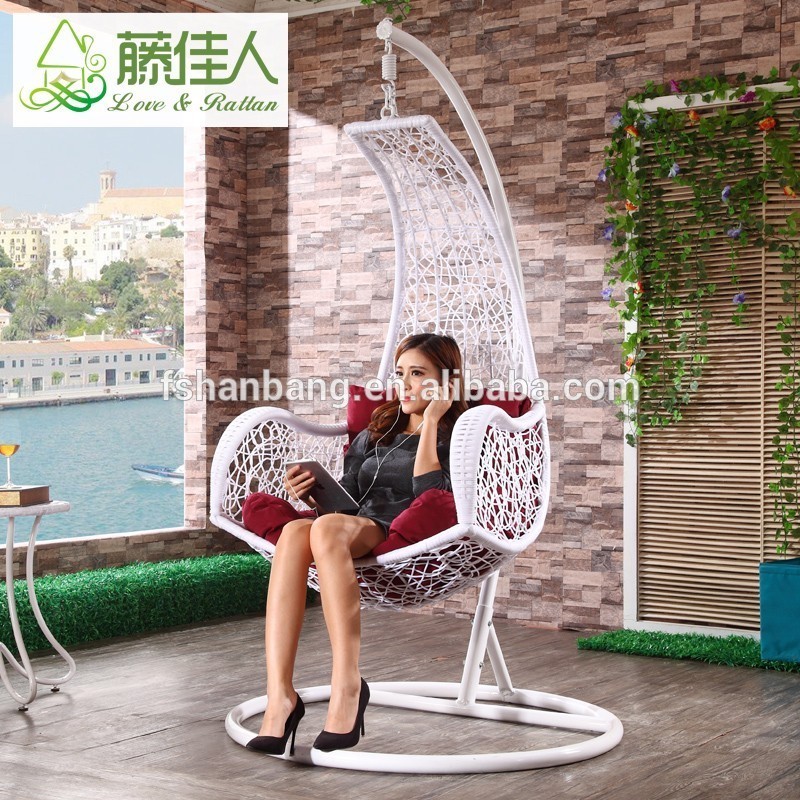 Outdoor Island Bay Patio Pear Shape Resin Wicker Rattan Swing Hanging Egg Chair with Cushion and Stand BestSuppliers