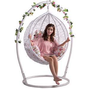 White Modern Patio Garden Rattan Wicker Hanging Swing Egg Chair