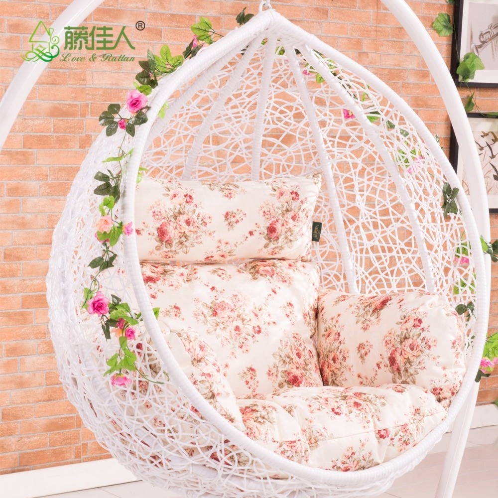 White Modern Patio Garden Rattan Wicker Hanging Swing Egg Chair