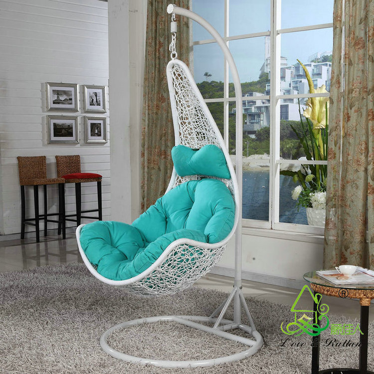 White Coffee Plastic Rattan Metal Stand Patio Furniture Swing Egg Hanging Chair