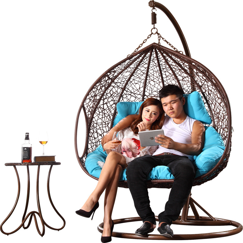 Balcony Double Two Seat Wicker Swing Chair with corner table