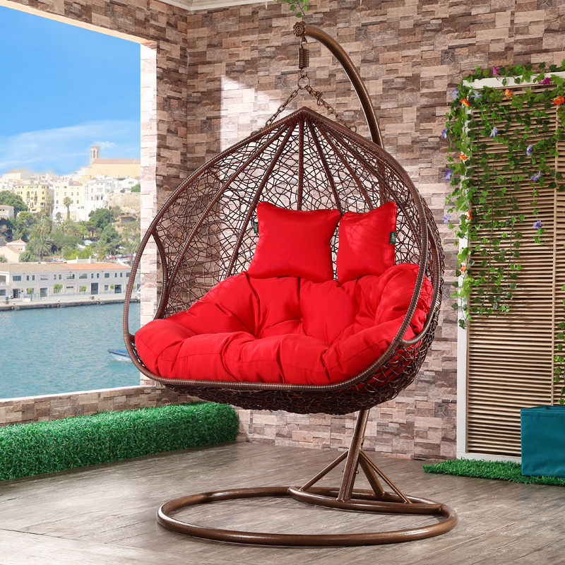 Balcony Double Two Seat Wicker Swing Chair with corner table